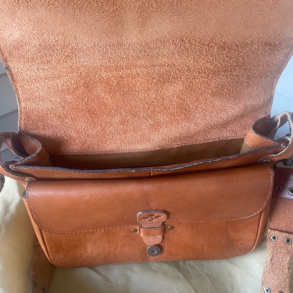 Patricia Nash Tan Italian Leather Studded Messenger Bag with Denim Accents - Picture 2 of 14